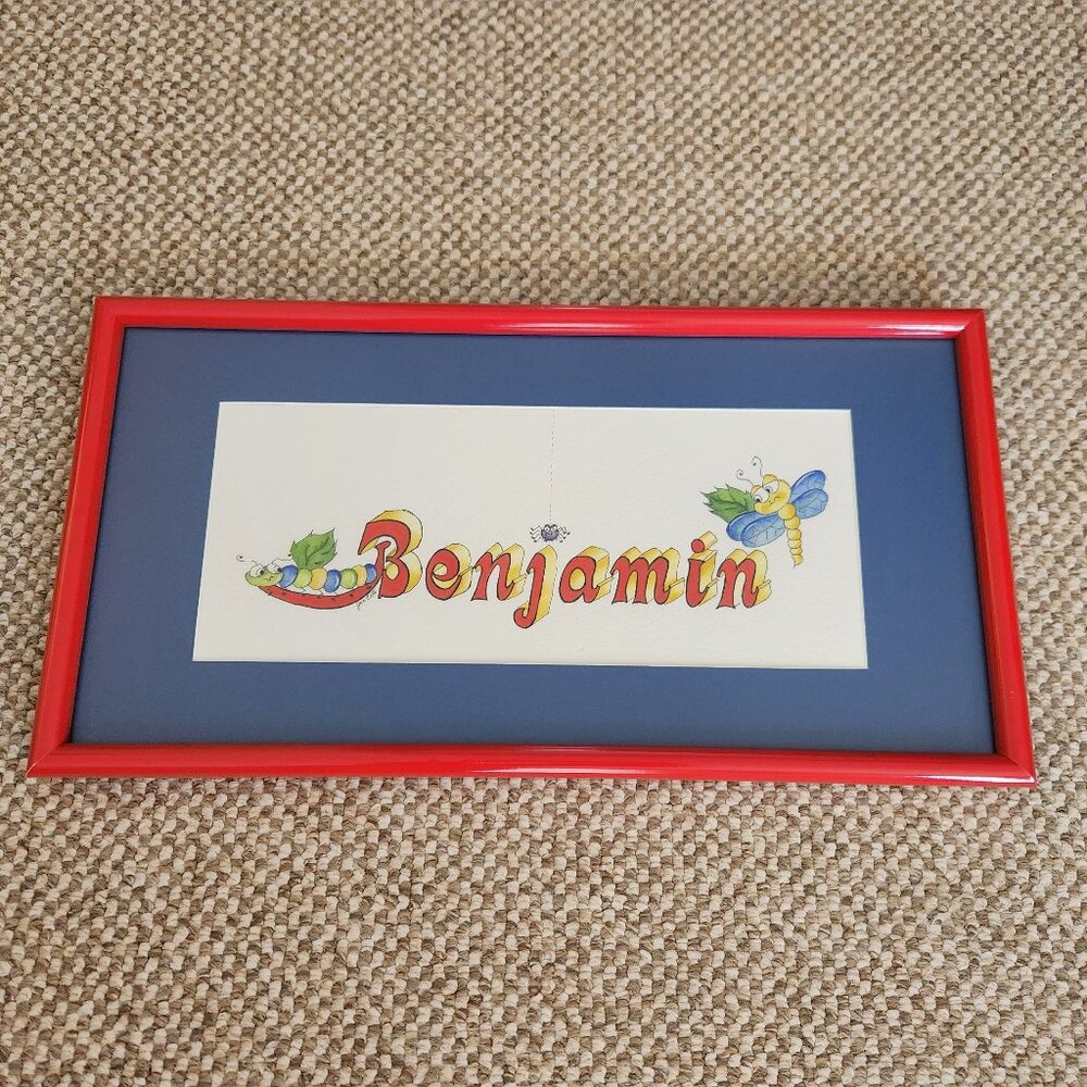 🎨 Custom Framed Original Artwork – Baby Boy “Benjamin” – Bright & Playful